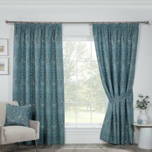 Kyoto Fully Lined Pencil Pleat Curtains Blue 46x54 Ready Made Curtain Pair - Blue - Sundour