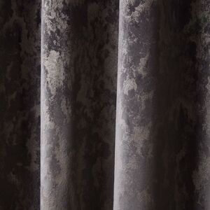 Sundour - Malmo Faux Distressed Velvet Charcoal Fully Lined Eyelet Curtain Pair 46x54 - Multicoloured