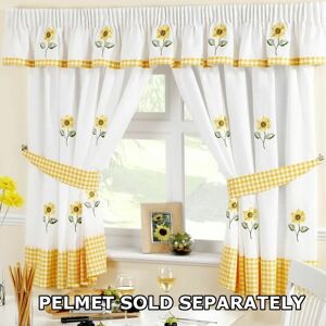 ALAN SYMONDS Sunflower Pencil Pleat Headed Kitchen Curtains and Tiebacks, Yellow/White, 46 x 48-Inch - White