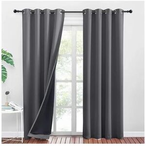 Neige - Super Blackout Curtains - Double Grommet Curtains Soundproof Heavy Fabric Luminous Block Thermal Insulated,52 63inch, Gray