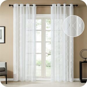 Héloise - Voile Curtain Living Room 140x240cm White Linen Eyelet Embroidered Diamonds Curtains Large Window Voile Decor Living Room Adult Bedroom