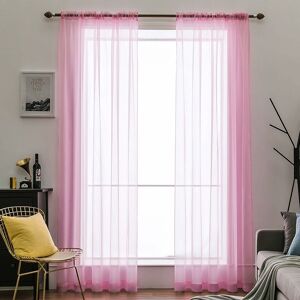 PESCE Voile Curtain Transparent Curtain Made Of Voile Single-Color Pull-Through Rods Transparent Living Room Airy Decorative Scarf For Bedrooms-pink