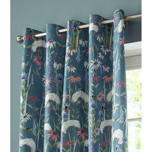 Hermione Indigo Fully Lined Eyelet Ring Top Curtain Pair 168cm x 229cm (66x90) - Indigo - Voyage Maison