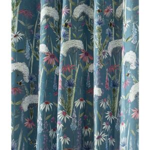 Hermione Indigo Fully Lined Eyelet Ring Top Curtain Pair 229cm x 229cm (90x90) - Indigo - Voyage Maison