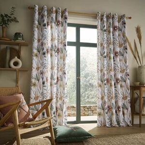 Oceania Sandstone 168cm x 229cm (66x90) Fully Lined Eyelet Ring Top Curtain Pair - Multicoloured - Voyage Maison