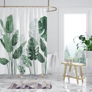 YOZHIQU 120 x 180 cm Green Leaves Mold Resistant Shower Curtain Turtle Leaf Shower Curtain Washable Waterproof with 12 Hooks Bathroom Curtain