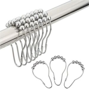 LINGHHANG 12pcs Bathroom Hook Shower Curtain Hooks Rings, Rust Resistant Metal Shower Curtain Hooks Rings for Bathroom