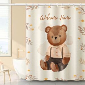 Linghhang - 180 x 200cm Shower Curtain with 12 Hooks Quick Drying (Bear), Waterproof Polyester Fabric Machine Washable, Bathroom Curtains
