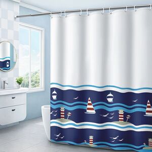 Linghhang - 180 x 200cm Shower Curtain with 12 Hooks Quick Drying (Boat), Waterproof Polyester Fabric Machine Washable, Bathroom Curtains