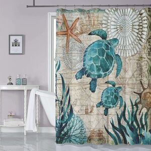 Linghhang - 180 x 200cm Shower Curtain with 12 Hooks Quick Drying (Sea Turtle), Waterproof Polyester Fabric Machine Washable, Bathroom Curtains