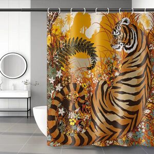Linghhang - 180 x 200cm Shower Curtain with 12 Hooks Quick Drying (tiger), Waterproof Polyester Fabric Machine Washable, Bathroom Curtains