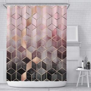 Linghhang - 180x180 cm Fabric Shower Curtain in Pink Marble, Modern Grid Geometric Ombre Pink and Grey Shower Curtains, Weighted Waterproof Washable