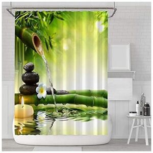Linghhang - 180x180cm (Green Bamboo), Waterproof Mildew Proof Polyester Fabric Shower Curtain Machine Washable Shower Curtains with 12 Hooks for