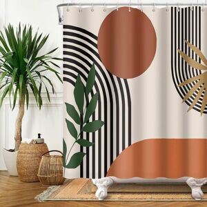 Linghhang - 180x180cm Shower Curtain Terracotta Geometric Black Lines Modern Minimalist Bath Curtain Anti Mold Waterproof Polyester Fabric Washable