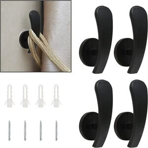 Cyslmuk - 4 Pack Black Curtain Tieback Hooks, Curtain Holdback Hooks for Wall Mount, Decorative Curtain Tieback Hooks with Screws (4 Pack Black)