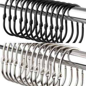 24pcs Shower Curtain Rings, Rustproof Metal Shower Curtain Rings, Oval Shower Curtain Rings and Hooks - Alwaysh