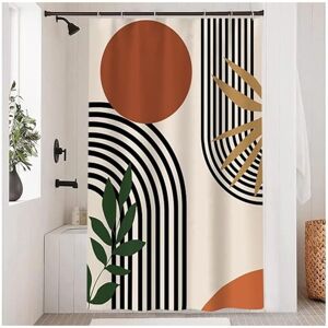ALWAYSH Abstract Shower Curtain, Shower Curtain Terracotta Geometric Black Lines Modern Minimalist Bath Curtain Anti Mold Waterproof Washable Polyester