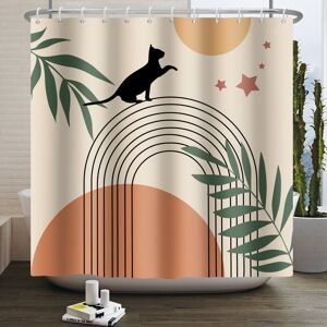 ALWAYSH Boho Shower Curtain 180x180, Mid Century Abstract Black Cat Green Leaf Bow Sun Moon Beige Bath Curtain Modern Minimalist Geometric Aesthetic Art Bath