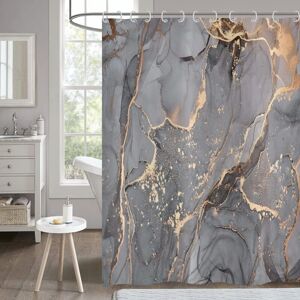 ALWAYSH Gray Marble Shower Curtain 180x200, Glitter Shower Curtain Gold Cracked Abstract Modern Luxury Art Waterproof Bath Curtain Washable Polyester Fabric