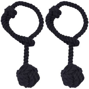 Alwaysh - Set of 2 Curtain Tiebacks with Large Ball Woven Handwoven Cotton for Outdoor Curtains (Black, 2)