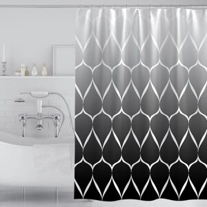 Shower Curtain 180 x 180 cm, Waterproof and Mildew Resistant Polyester, Wavy Pattern, Black and White with Gradient Colors - Alwaysh