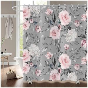 ALWAYSH Shower Curtain Flowers 180x200, Pink Gray Flower Elegant Shower Curtain Vintage Flower Watercolor Roses Waterproof Bath Curtain Polyester Fabric