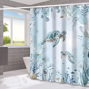 ALWAYSH Shower Curtain Sea Turtle Blue Ocean Algae Bath Curtain Polyester Fabric Anti-Mildew Waterproof Washable Bathroom Curtain 180 x 180 cm with 12 Hooks