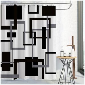 ALWAYSH Black and White Shower Curtain, Black Gray Geometric Fabric Shower Curtain Set, Mid Century Modern Abstract Minimalist Waterproof Shower Curtain for