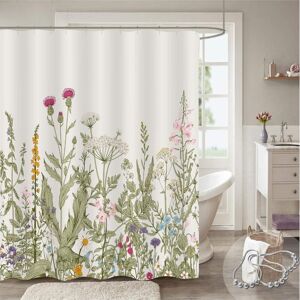 ALWAYSH Extra Long Shower Curtain 72' x 72' Long, Vintage Floral Tall Shower Curtain Fabric, Colorful Spring Wildflower Grass Boho Plant Aesthetic Shabby