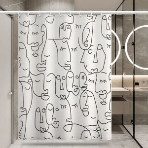 Modern Simple Abstract Face Black And White Shower Curtain, Heavy Fabric Bathroom Curtain, No Washable Waterproof Liner, 182.88cm x 182.88cm - Alwaysh