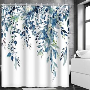 LINGHHANG Blue Floral Polyester Shower Curtain Mildew and Mold Resistant with 12 Hooks Quick Dry Waterproof