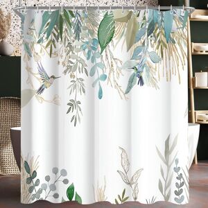 150 x 180 cm Shower Curtain - Blue and Gold Leaves - Weighted Hem - Anti-Mold - Waterproof - Washable - Polyester - Ccykxa