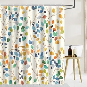 CCYKXA A 150 x 180 cm Premium Fabric Washable Anti-Mold Shower Curtain with Eyelets and 12 Rings, Multicolor Plant Pattern with Eyelets, Shower Curtain,