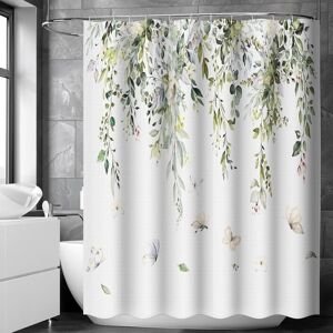 CCYKXA A 150x180cm Green Plant Shower Curtain Sage Eucalyptus Butterfly Bath Curtain Weighted Hem Beautiful Printed Waterproof Polyester Fabric Shower