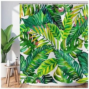 CSPARKV Tropical Leaves Shower Curtain 180x180, Green Banana Palm Leaves Shower Curtain Jungle Botanical Plant Bath Curtain Waterproof Polyester Fabric