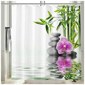 CSPARKV Zen Shower Curtain Anti Mold 3D Printed Bamboo Pebble Bathroom Curtain 180x200 Long Waterproof Polyester Fabric Orchid Pattern Washable Bath Curtains