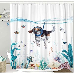 Linghhang - Cute Diving Dog Marine Animal Bath Curtain Polyester Shower Curtain 180x180cm Waterproof Durable Modern Bathroom Decorative Accessories