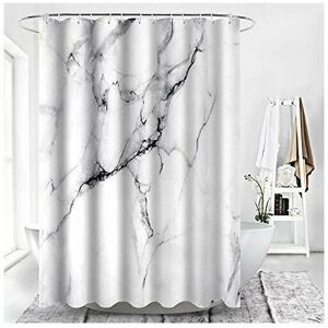 DEWDAT Extra Long Marbled Fabric Shower Curtain in White and Gray Fabric with Chic 3D Crack Pattern Modern Bathroom Decor Water Repellent 72 x 84
