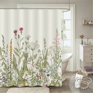 DEWDAT Extra Long Shower Curtain 72 x 72 Long, Vintage Floral Tall Shower Curtain Fabric, Colorful Spring Wildflower Grass Boho Plant Aesthetic Shabby Chic