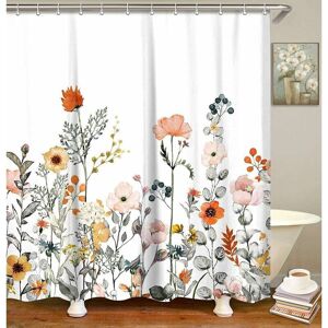 DEWDAT Fabric Shower Curtain with 12 Hooks Floral Pattern Modern Bathroom Accessory Machine Washable 180 x 200cm