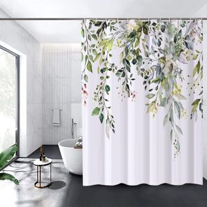Linghhang - Floral Shower Curtain, Waterproof, Machine Washable, Quick Drying Polysiloxane Shower Curtain, 180x180cm, (Green) for Bathroom or Toilet