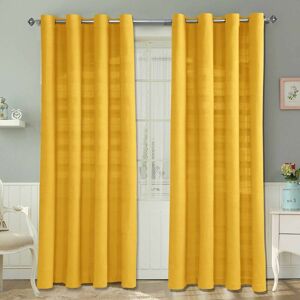 Homescapes - homecapes Cotton Rajput Ribbed Yellow Curtain Pair, 54 x 54' Drop