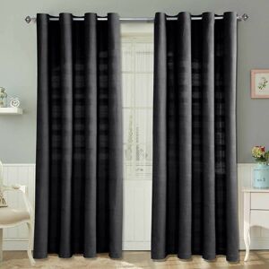 Homescapes - homecapes Cotton Rajput Ribbed Black Curtain Pair, 54 x 54' Drop