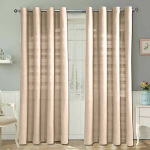 Homescapes - homecapes Cotton Rajput Ribbed Natural Curtain Pair, 54 x 54' Drop