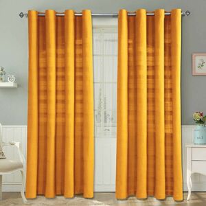 Homescapes - homecapes Cotton Rajput Ribbed Mustard Yellow Curtain Pair, 66 x 90'