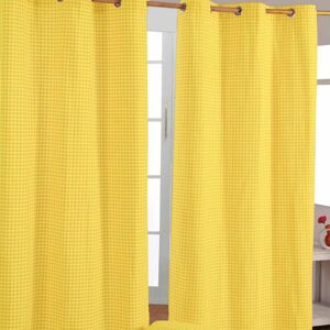 Homescapes - homecapes Yellow Cotton Gingham Eyelet Curtains 137 x 228 cm