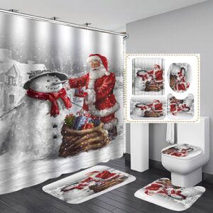 TONCHEAN Merry Christmas 4 Piece Bathroom Curtain Set Santa Claus Waterproof Shower Curtain Toilet Cover Non-slip Mat Rug Home Decor