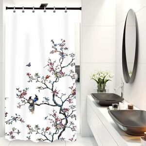 LINGHHANG Mildew Resistant Fabric Shower Curtain for Men and Women with 12 Hooks Bird Pattern White 90 x 180 cm