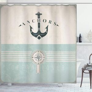 CSPARKV Nautical Shower Curtain, Vintage Marine Anchor, Fabric Bathroom Decor Set with Hooks, 180cm x 180cm, Seafoam Black Beige