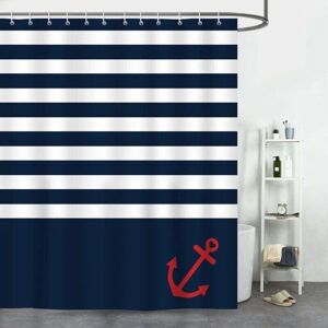 YMYNY Navy Blue Stripes Nautical Anchor Shower Curtain, Mildew Resistant, Waterproof, Washable, with 12 Hooks mumu